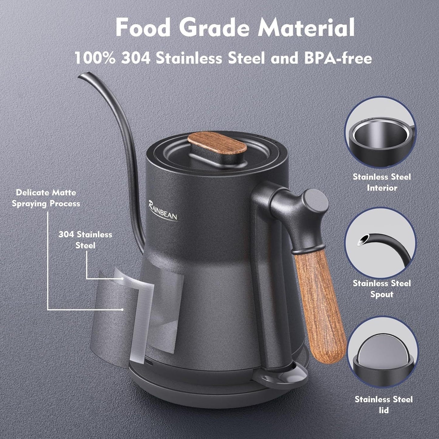 Gooseneck Electric Kettle, Stainless Steel Pour Over Coffee & Tea Kettle, Rapid Heating, Auto Shutoff, Leak-Proof Design