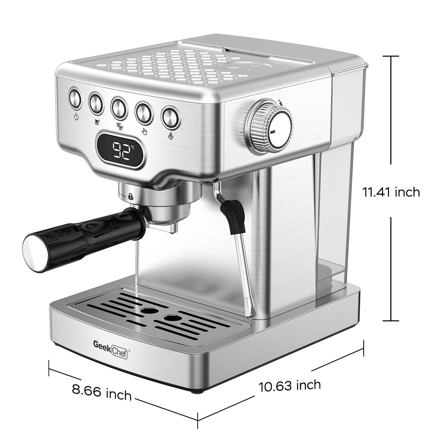 Geek Chef 20 Bar Espresso Machine with Milk Frother for Latte, Cappuccino, Macchiato, 1.8L Water Tank, Stainless Steel - Home Espresso Maker