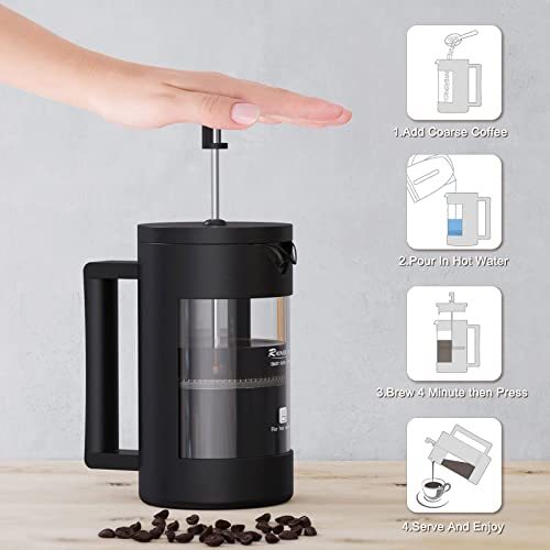 French Press Coffee Maker – BPA-Free, Rust-Free & Dishwasher Safe French Coffee Press for Tea & Frothed Milk, Medium Size, 12 Oz & 21 Oz