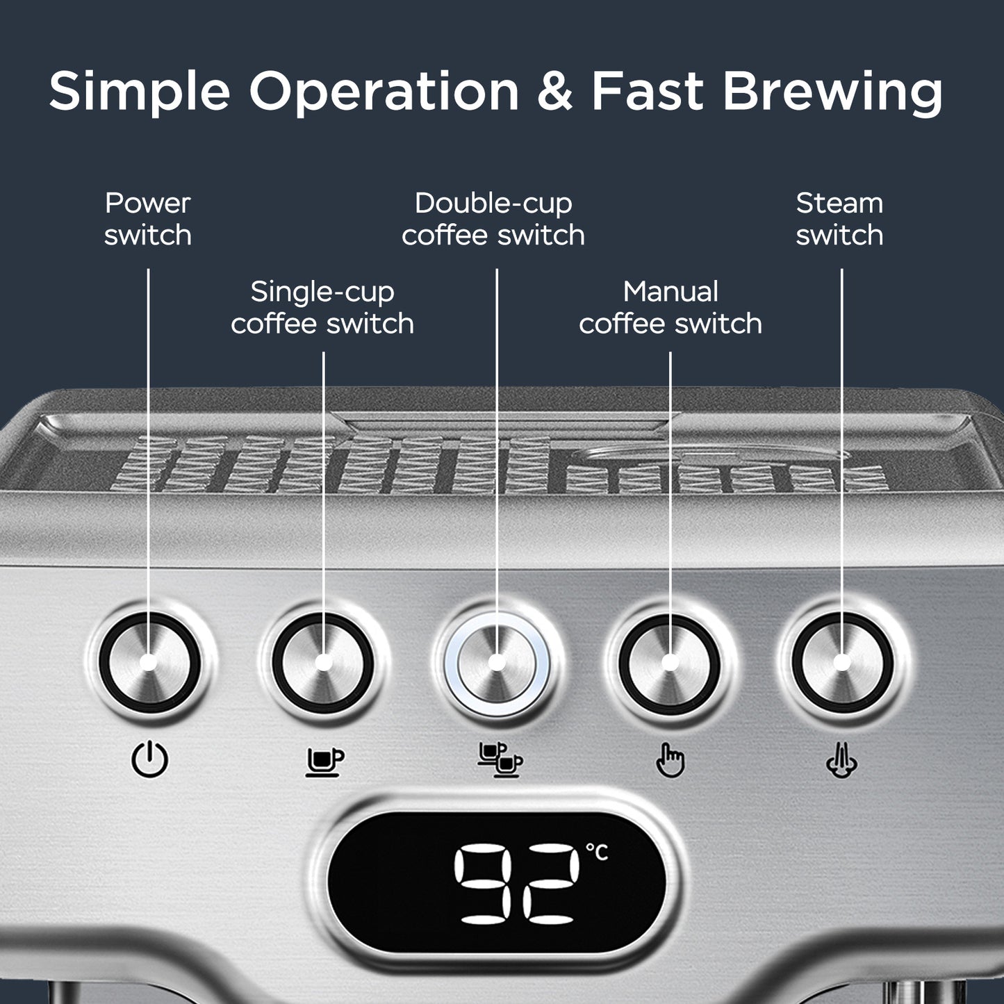 Geek Chef 20 Bar Espresso Machine with Milk Frother for Latte, Cappuccino, Macchiato, 1.8L Water Tank, Stainless Steel - Home Espresso Maker